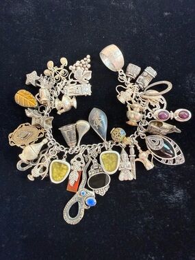 Vintage Asian Middle Eastern Sterling 925 Silver Charm Bracelet Buddha Repoussé